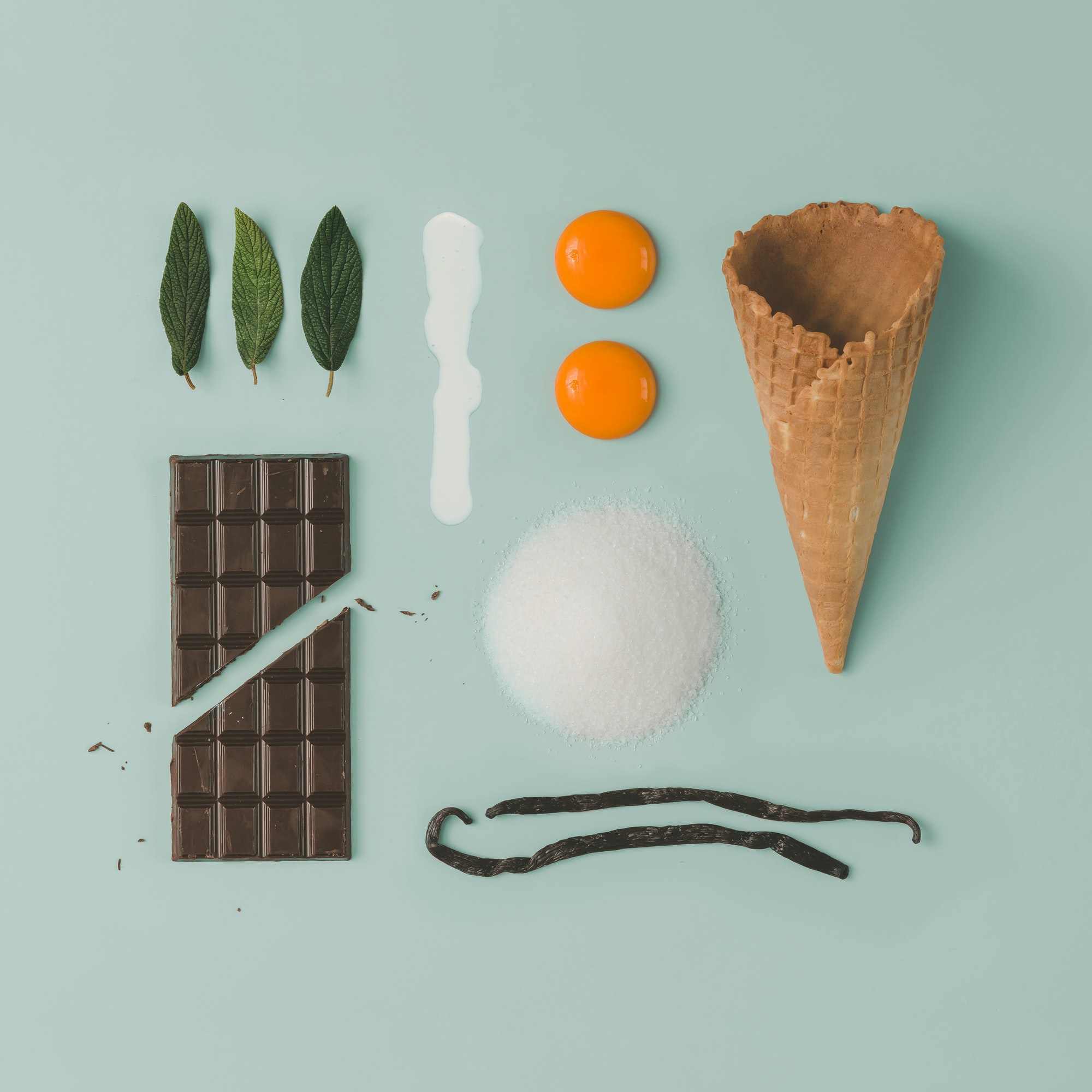 Chocolate mint ice cream recipe. Infographic food style. Flat lay. Cooking concept.